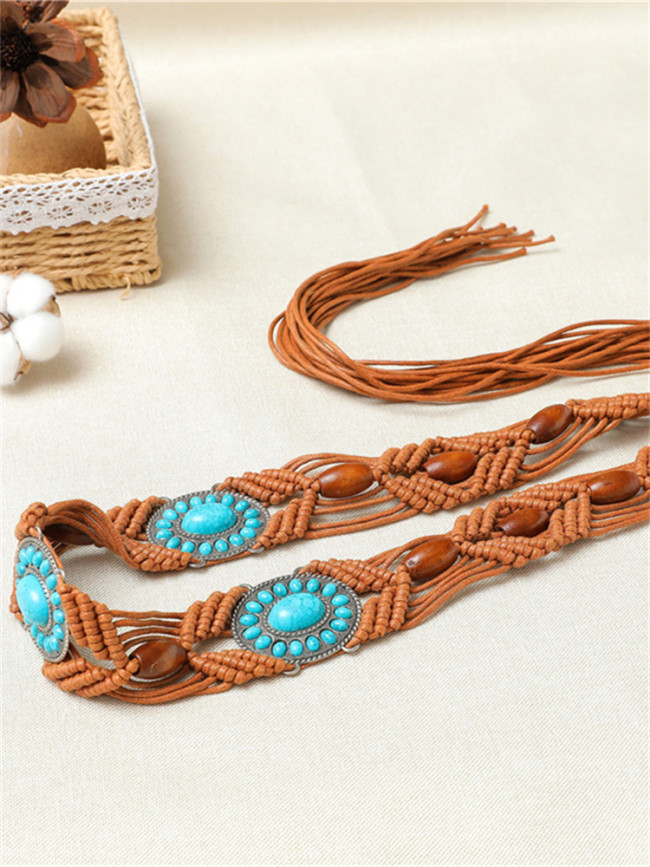 Western Turquoise Hand Woven Beaded Belt