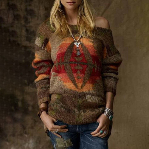Ethnic Style Long Sleeve Casual Sweater