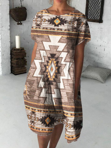 Western Aztec Pattern Midi Dress