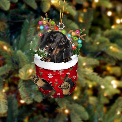 BLACK Dachshund  In Snow Pocket Christmas Ornament