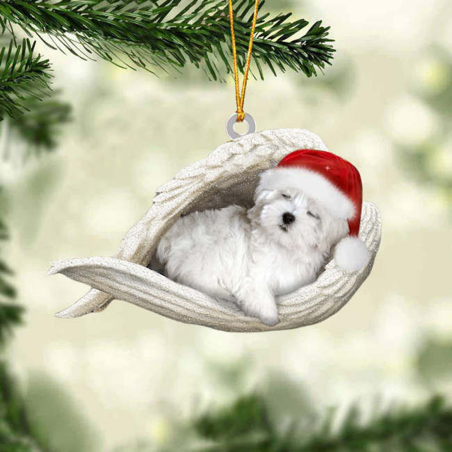 Maltese Sleeping Angel Christmas Ornament
