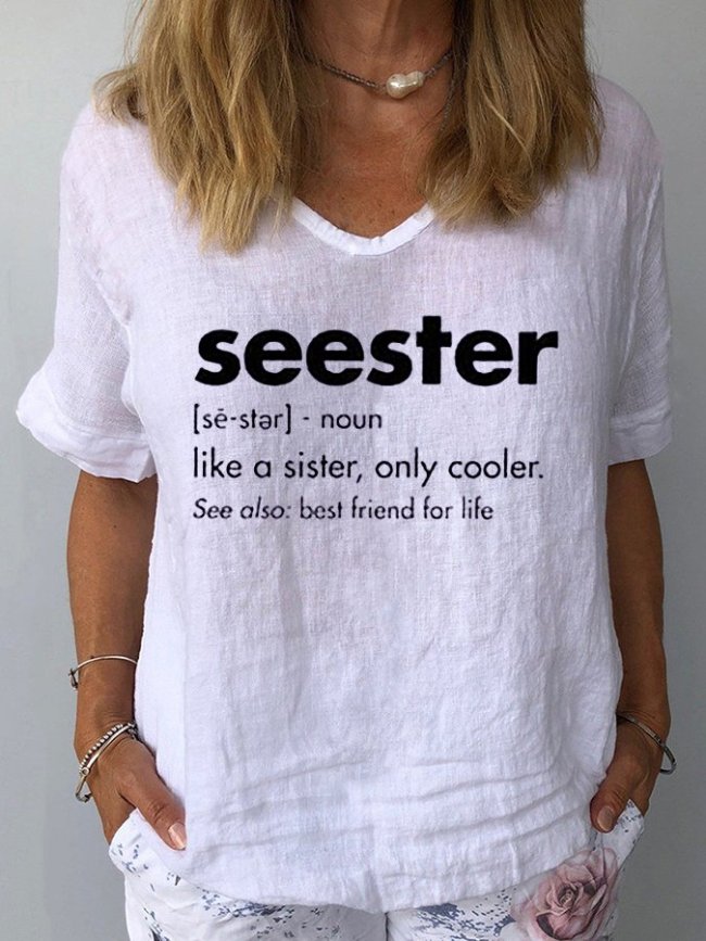 Women's SEESTER Printed Casual Cotton Linen T-shirt