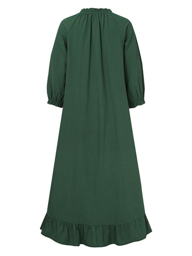 Women's Casual Solid Color Ruffle Cotton Dress
