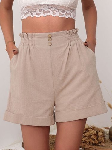 Ladies Cotton Linen Casual Loose Shorts
