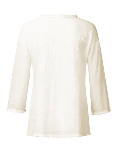 Women's Cotton Linen Solid Color Casual Loose Crew Neck T-Shirt