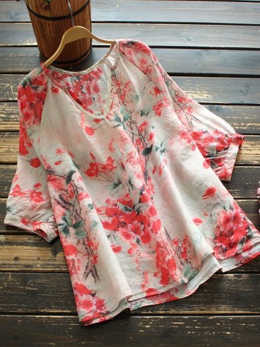 Women's Floral Casual Loose Tee Shirt
