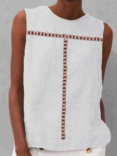 Women's Cotton Linen Lace Webbing Sleeveless Top