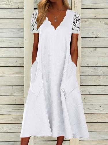Women's Casual Elegant Lace Stitching Cotton Dress