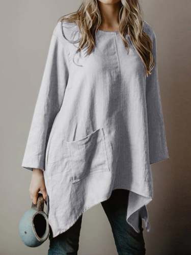 Women's Cotton Linen Casual Pocket Shirt