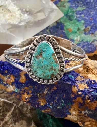Natural Turquoise Navajo Bracelet in Sterling Silver