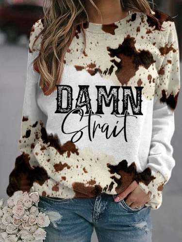 Women's Western Da*m Strait Cow Print Sweatshirt