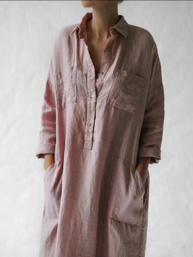 Cotton And Linen Long Mid-Sleeve Thin Irregular Dresses
