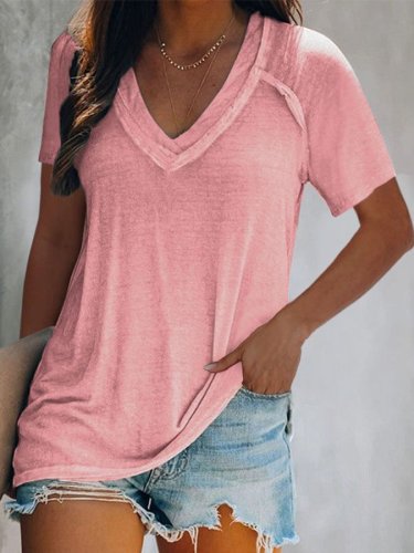 Pure Color Casual V-Neck T-Shirt