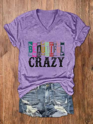 Women's Western Country Music Beautiful Crazy V-Neck T-Shirt