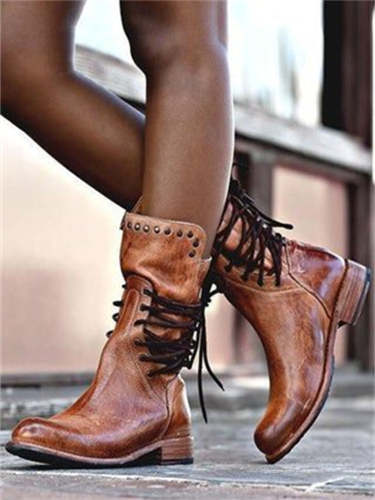 Vintage Washed Studded Laced Boots