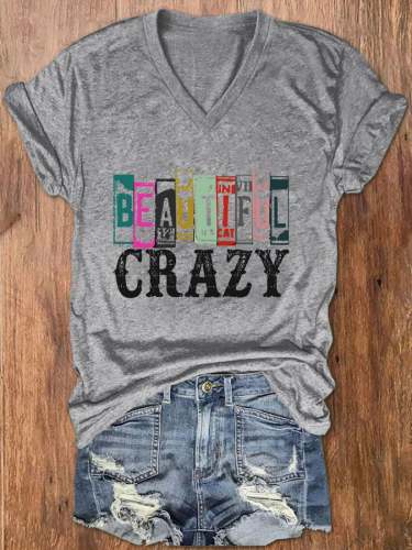 Women's Western Country Music Beautiful Crazy V-Neck T-Shirt