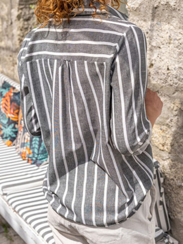 Casual Striped Long Sleeve Blouse