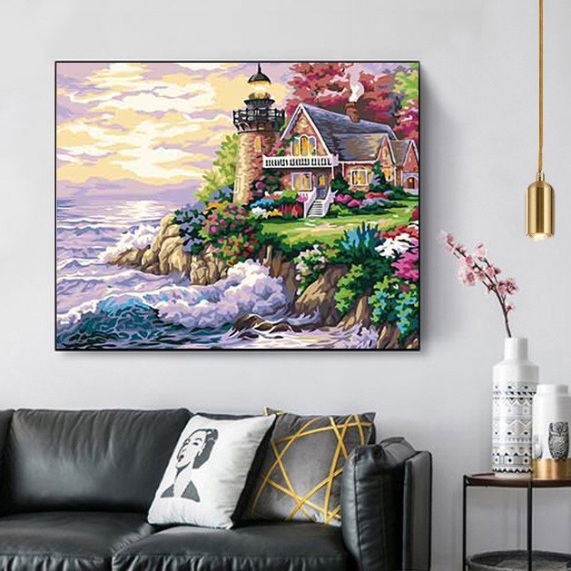 Custom Realistic Landscape Painting Paint By Numbers Canvas Stretched With Wooden Bar