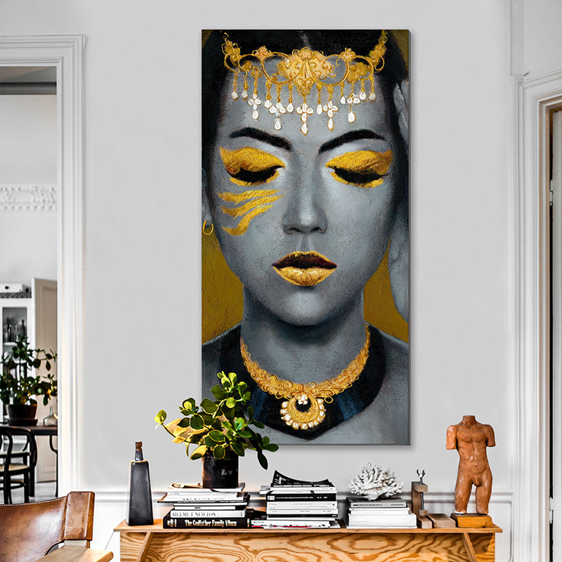 TRANQUIL Black Women Wearing gold jewelry Option of Framed Stretched ...