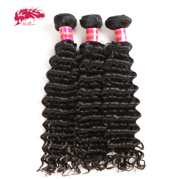 Ali Queen Hair Deep Wave Brazilian Hair Weave Bundles Remy Hair Weaving 12 -24 inches Human Hair Extension Natural Color