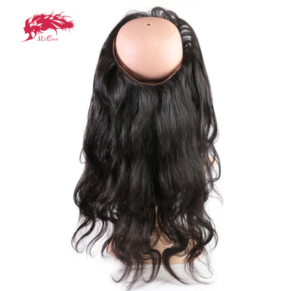 Ali Queen Hair Pre Plucked Hairline 360 Lace Frontal With Elastic Bangs Brazilian Virgin Human Hair Body Wave 10 -20 inches In Stock