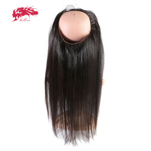 Brazilian Straight Virgin Human Hair Pre Plucked Hairline 360 Lace Frontal With Elastic Bangs Natural Color Ali Queen Hair