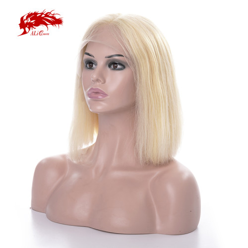 Virgin Remy Hair Short Bob Wigs 150 Density 613# Blonde Lace Front Wigs for Black Women