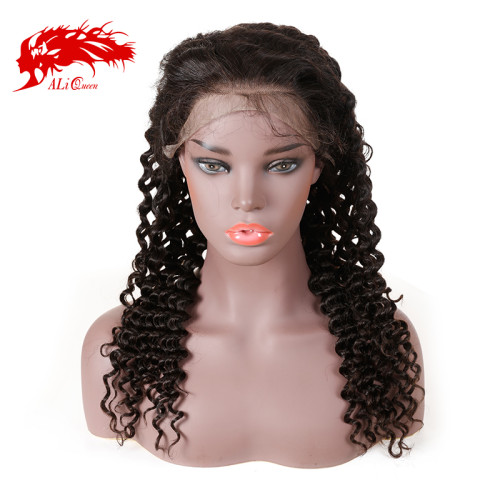 Virgin 150% Density Deep Wave 13x6 Lace Front Wig Natural Black Lace Frontal Wig Brazilian Deep Wave Curly Human Hair Wigs For Women