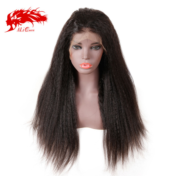 13x6 Yaki Straight Lace Front Wig For Women Natural Black 8 -26 inches Ali Queen Virgin 150% Density Hair Wigs Pre-Plucked Lace Wig