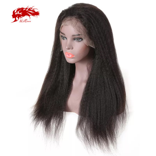Yaki Straight Natural Pre Plucked Hairline With Baby Hair Ali Queen Brazilian Remy Human Hair Wigs 360 Lace Frontal Wig 180% Density
