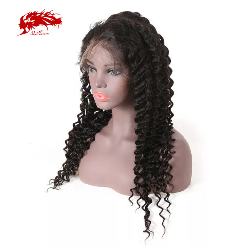 Ali Queen Brazilian Remy Human Hair Wigs 360 Lace Frontal Wig 180% Density Deep Wave Natural Pre Plucked Hairline With Baby Hair