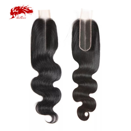 Ali Queen Raw Virgin Human Hair Lace Closure Brazilian Body Wave Hair Closure 2X6 Middle Part 12 -20 inches In Stock Natural Color