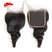 Ali Queen Hair Brazilian Loose Wave Lace Closure Virgin Hair 4*4 Swiss Lace With 130% density 10 -20 inches NaturalBlack Color