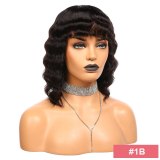 Deep Wave Short Bob Wigs With Bangs 150% Density Brazilian Remy Human Hair Wigs for Black Women Color 1B 1B/30 Full Machine Wig