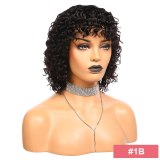 Deep Wave Short Bob Wigs With Bangs 150% Density Brazilian Remy Human Hair Wigs for Black Women Color 1B 1B/30 Full Machine Wig
