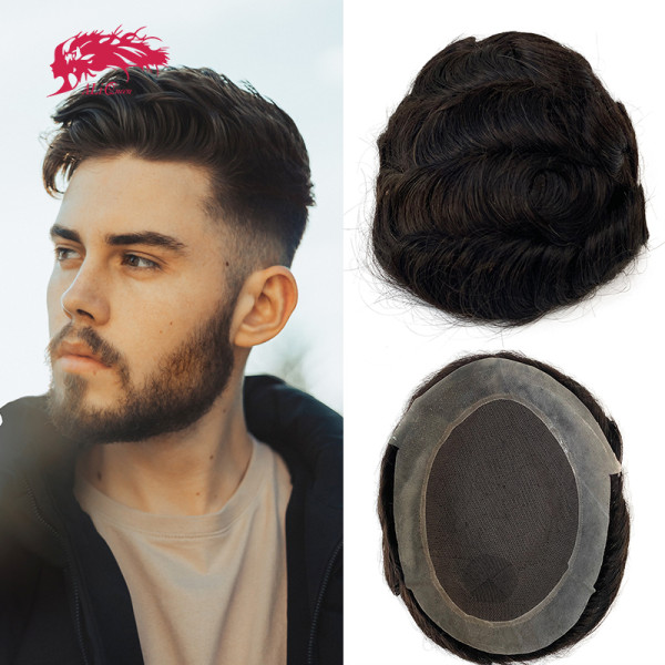 Ali Queen Hair Australia Lace PU Men Toupee Indian Human Hair Wave Straight Hair Replacemen System Capillary Prothesis Men Hair