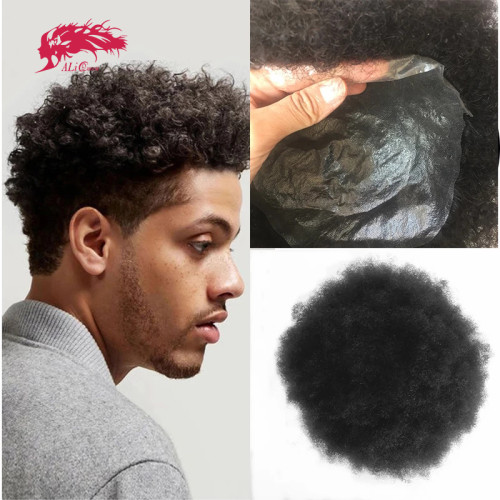 Men Toupee Wig  Afro Kinky Curly Replacement Hair System  Indian Human  Hair