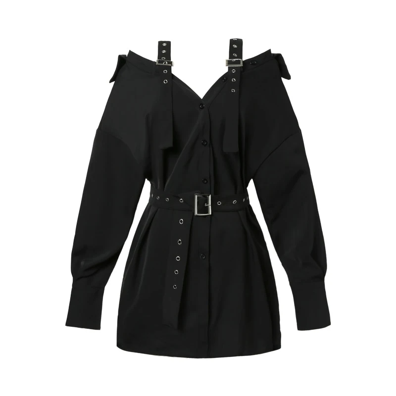 black off shoulder shirt dress