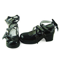 Black Glitter Bow Lolita Shoes