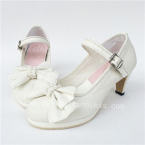 Elegant White Bow Pearls Lolita Heels Shoes