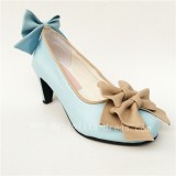 Chariming Blue Matte Lolita Heels Shoes with Bows