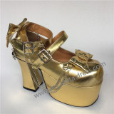 Glossy Golden Lolita High Platform Shoes with Metal Chains
