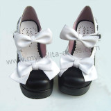 Black White Two Bows Lolita Shoes