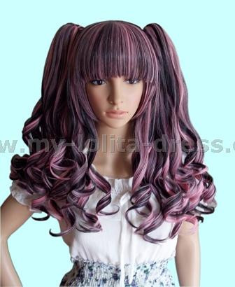 Black Pink Shoulder Long Curly Wig
