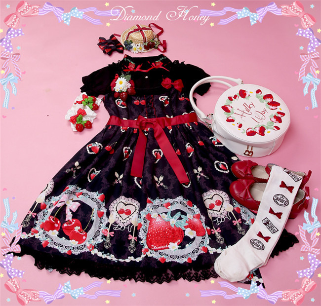 Diamond Honey - Sweet Cherry & Strawberry Lolita JSK Dress$79.99