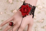 Vintage Gothic Red Rose Lolita Bracelet with Crystal Ring
