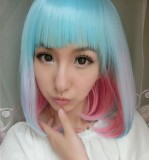 Sweet Sky Blue Pink Short Lolita Wig