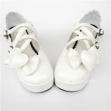 High Platform White Heart Bow Lolita Shoes