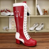 Angelic Imprint- Punk Style Lace-up Knee Lolita High Boots with Side Zip