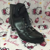 Sweet Matte Black Lolita Heels Boots with Laces